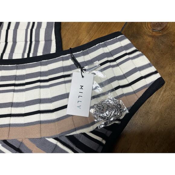 Milly Striped Ribbed Sleeveless Midi Dress Asymmetrical Hem Small NWT - Picture 5 of 14